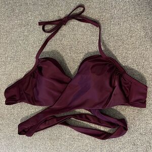 Victorias Secret Wrap Halter swim top, 34D, plum color. Perfect condition.